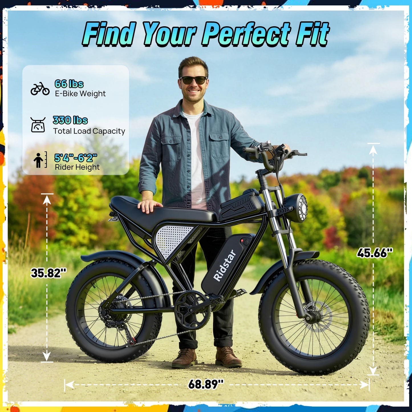 Ridstar Q30 2000W Electric Bike for Adults 48V 20Ah Detachable Battery 33MPH & 88 Miles Electric Motorcycle 20’’ Fat Tire E-Mou