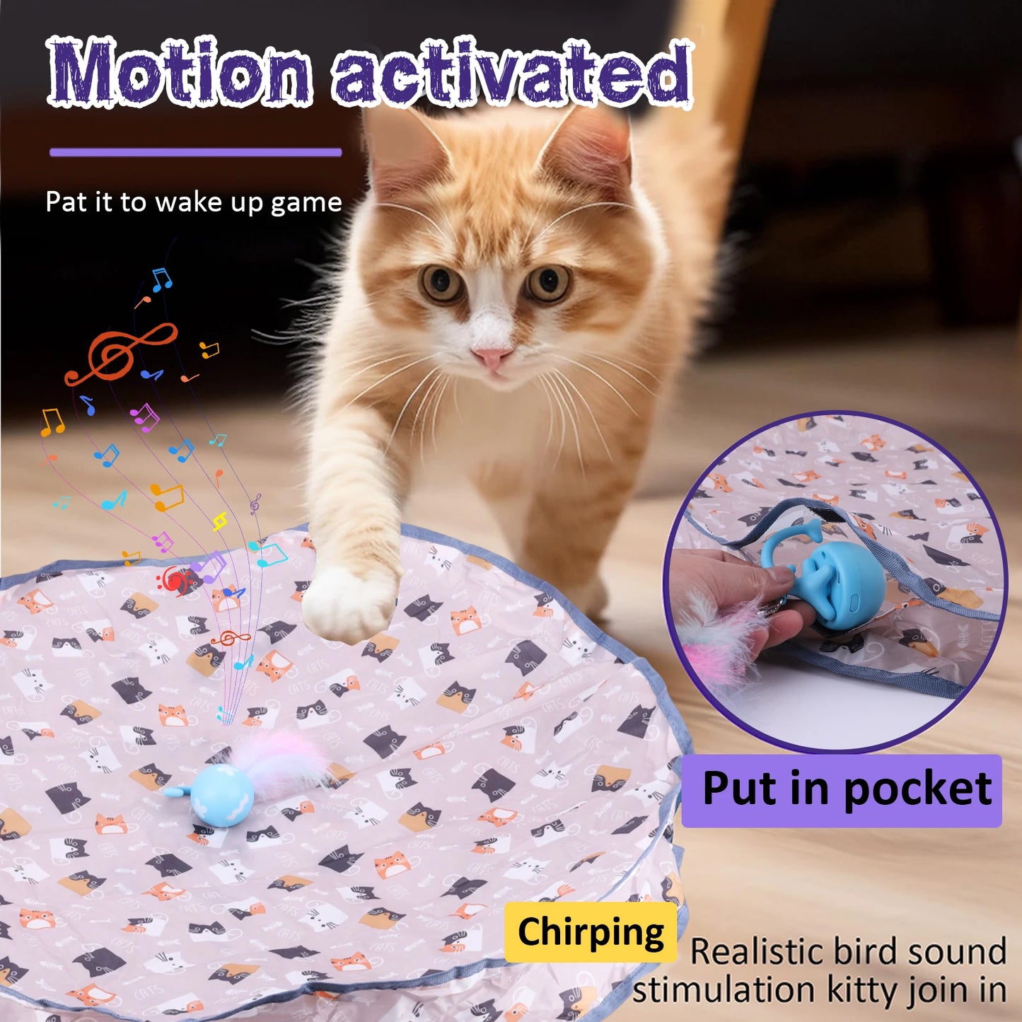 Alloet Motion Activated Chirping Cat Toy Ball for Pets