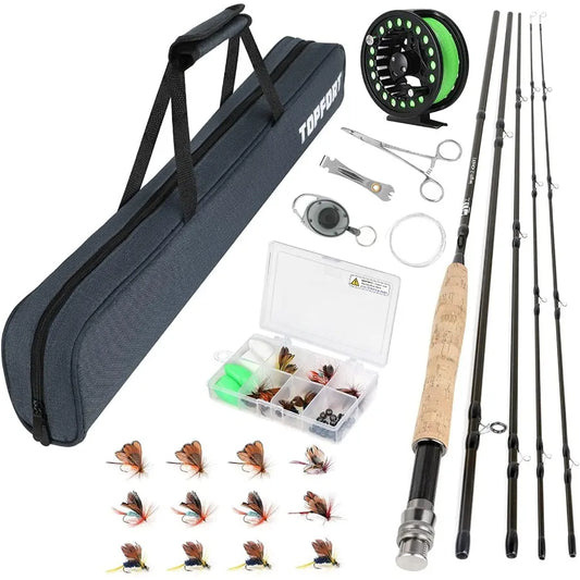 Lightweight UltraPortable Graphite Fly Fishing Rod and Reel Combo Starter Kit 4 Piece Complete Package with Carrier Bag for Out