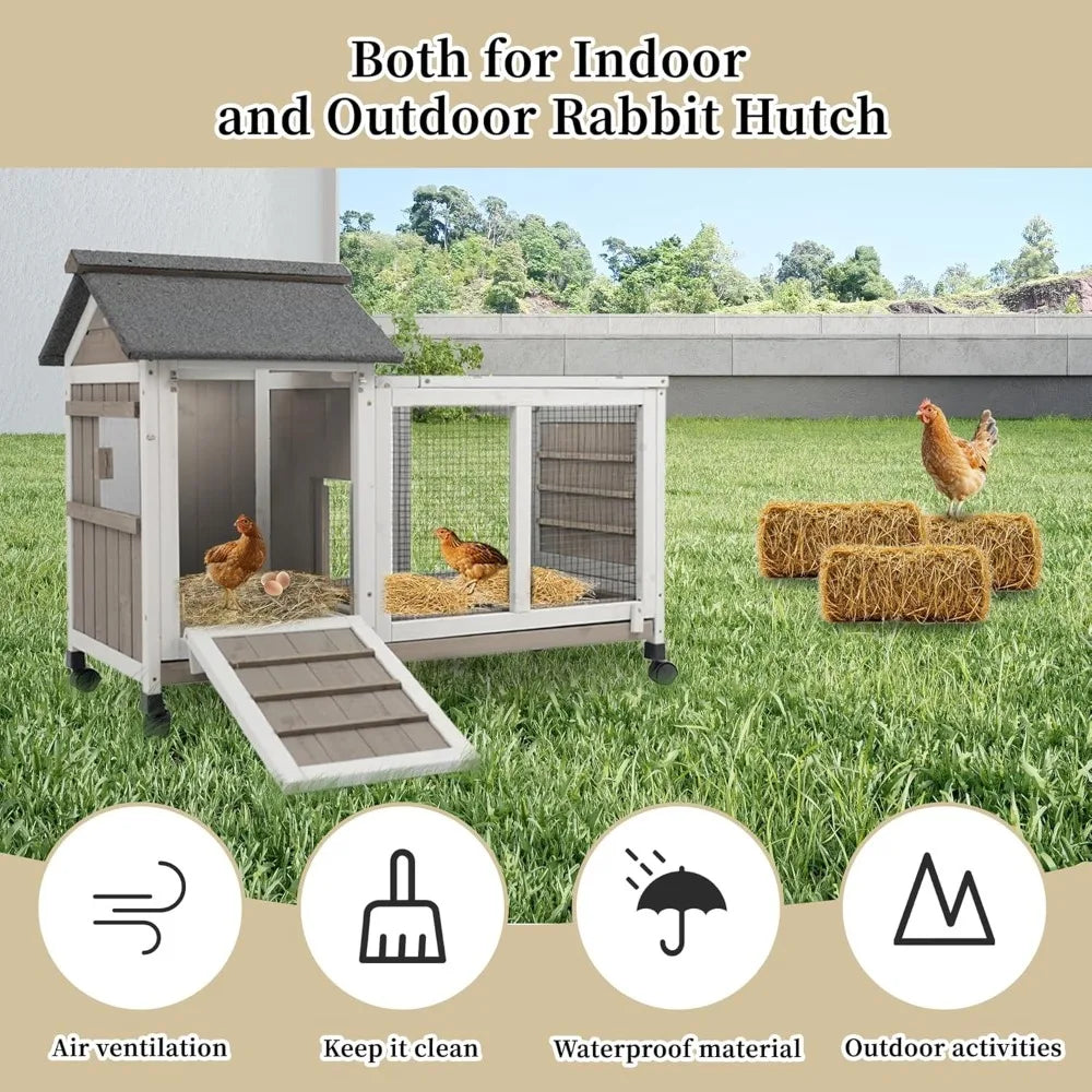 2 Story Outdoor Rabbit Hutch Wooden Cage For Pets Durable