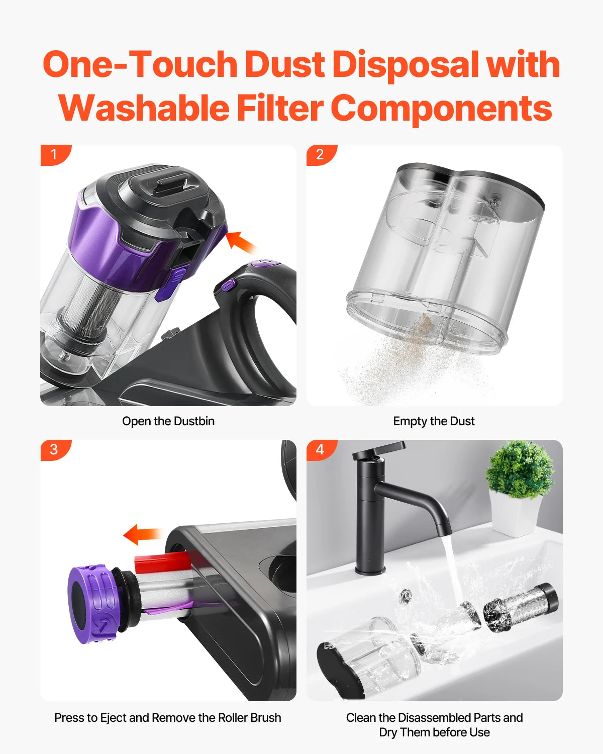 VEVOR Mattress Vacuum Cleaner w/ 18Kpa Powerful Suction and Dual Dust Bin HEPA Filter & Heating Ultrasound Handheld for Bed Sofa