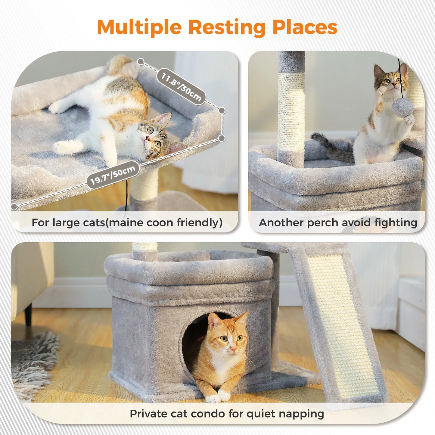 PAWZ Road Indoor Cat Tree Tower With Sisal Scratching Post And Wide Top Perch Cat Condo