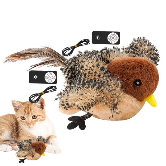 NONECN Remote Control Interactive Chirping Bird Plush Toy for Cats