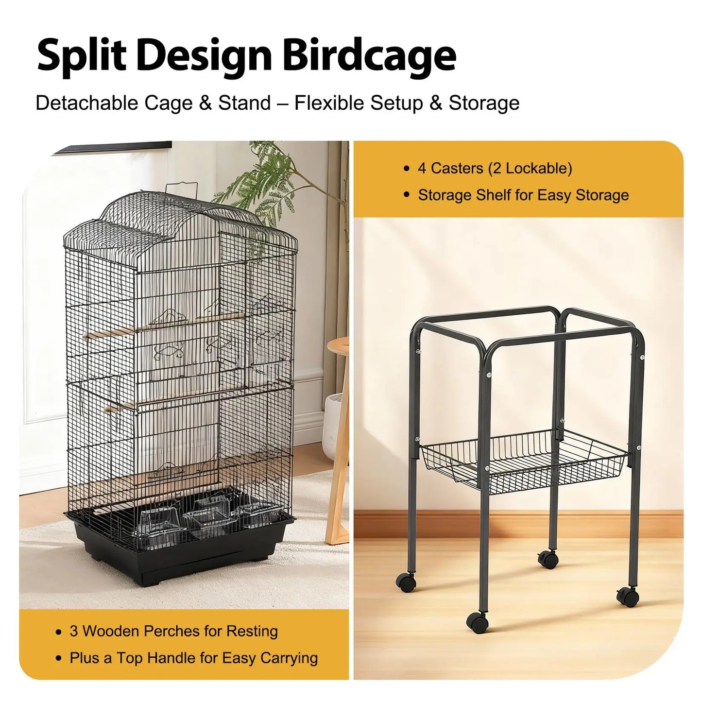 60" Rolling Parrot Cage With Play Top Storage Shelf Metal Aviary Slide Out Tray Non Toxic Locking Doors For Indoor Outdoor Use
