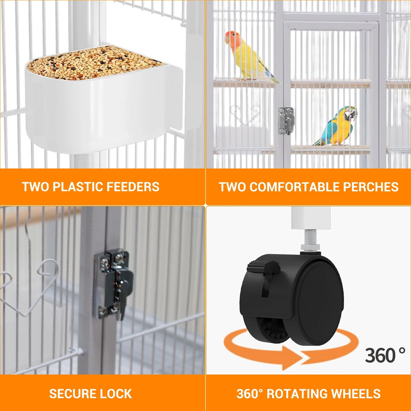 53.5" Small Animal Cage, 5-Level Metal Ferret or Bunny Cage with Wheels, Chinchilla Cage with Removable Tray, 2 Front Doors, Ram