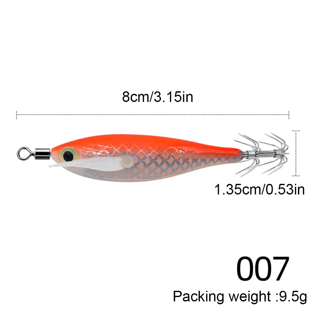 3-1Pcs Squid Jig Hook Fishing Lure Luminous 8cm 9.5g Artificial Fake Octopus Lures Wood Shrimp Cuttlefish Hard Bait Sea Tackle