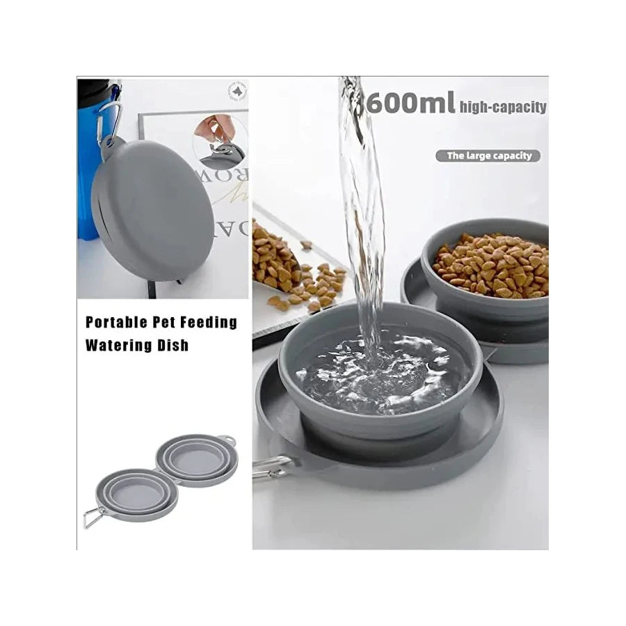 Foldable Thickened TPE Silicone Pet Double Bowls For Outdoor Pets