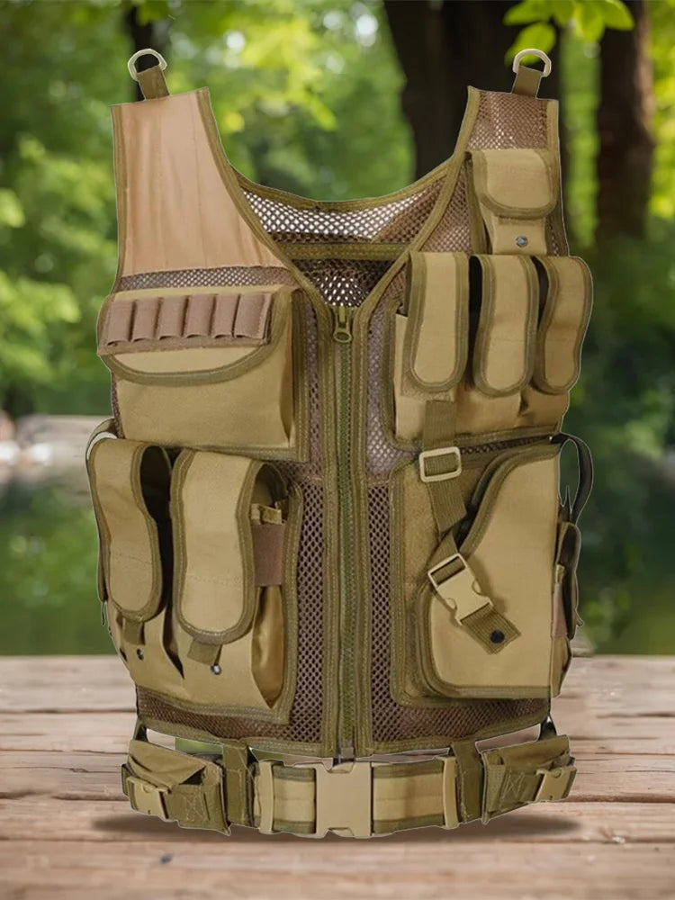 Nylon Molle Vest Adjustable Hunting Vest Multi-Pocket Plate Carrier Vest Hunting Outdoor CS Game Airsoft Training Jacket