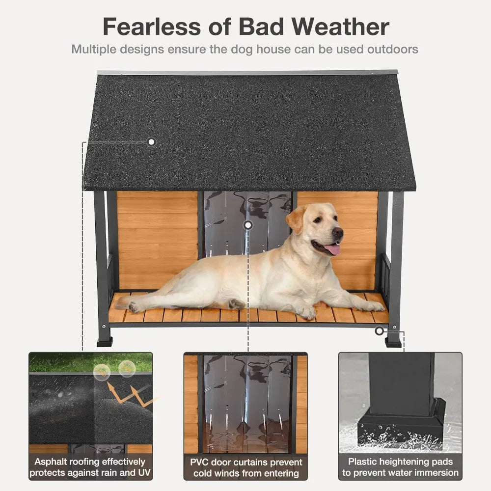 Outdoor Weatherproof Dog House With Iron Frame And Fir Wood