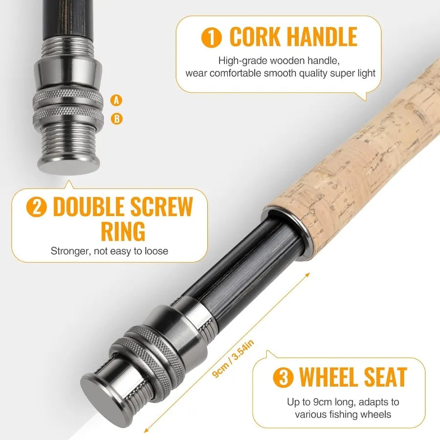 Lightweight UltraPortable Graphite Fly Fishing Rod and Reel Combo Starter Kit 4 Piece Complete Package with Carrier Bag for Out