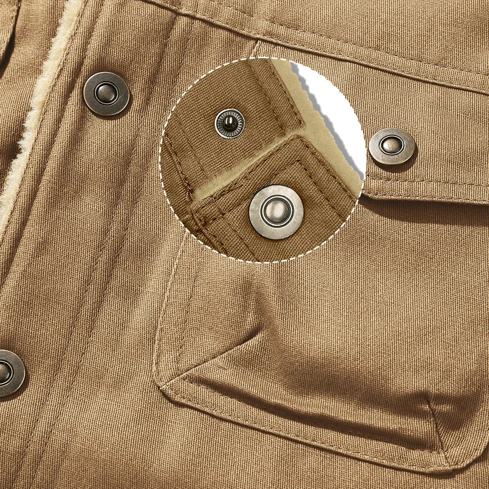 Men's Jackets Winter Faux Shearling Lined Windproof Warm Coat Black Buttoned Parka Pockets Comfortable Casual Tops US Size