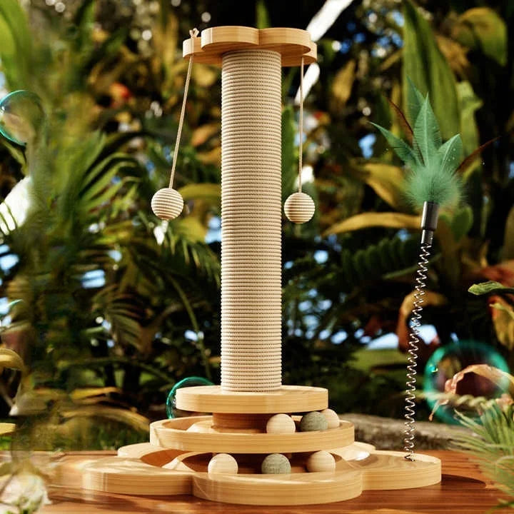 Indoor Cat Scratching Post With 2 Layer Ball Track Toy