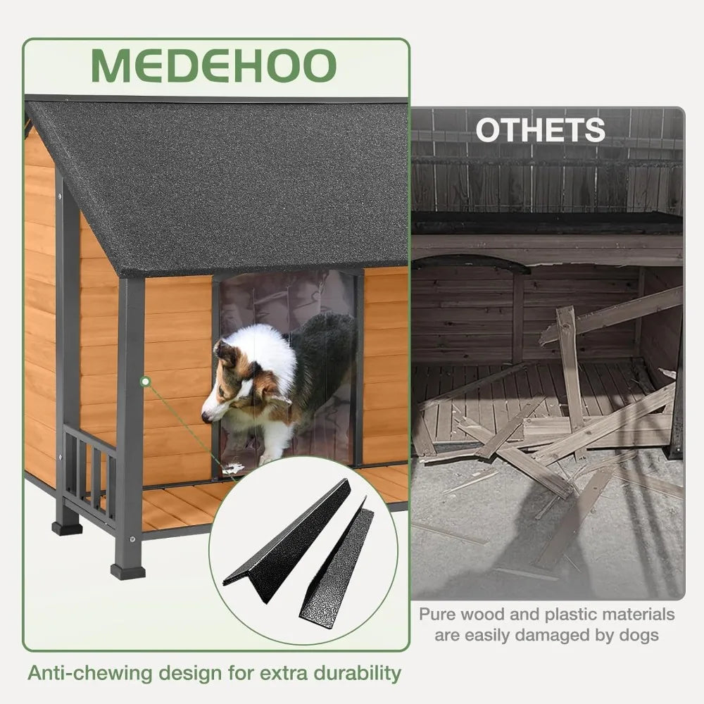 Outdoor Weatherproof Dog House With Iron Frame And Fir Wood