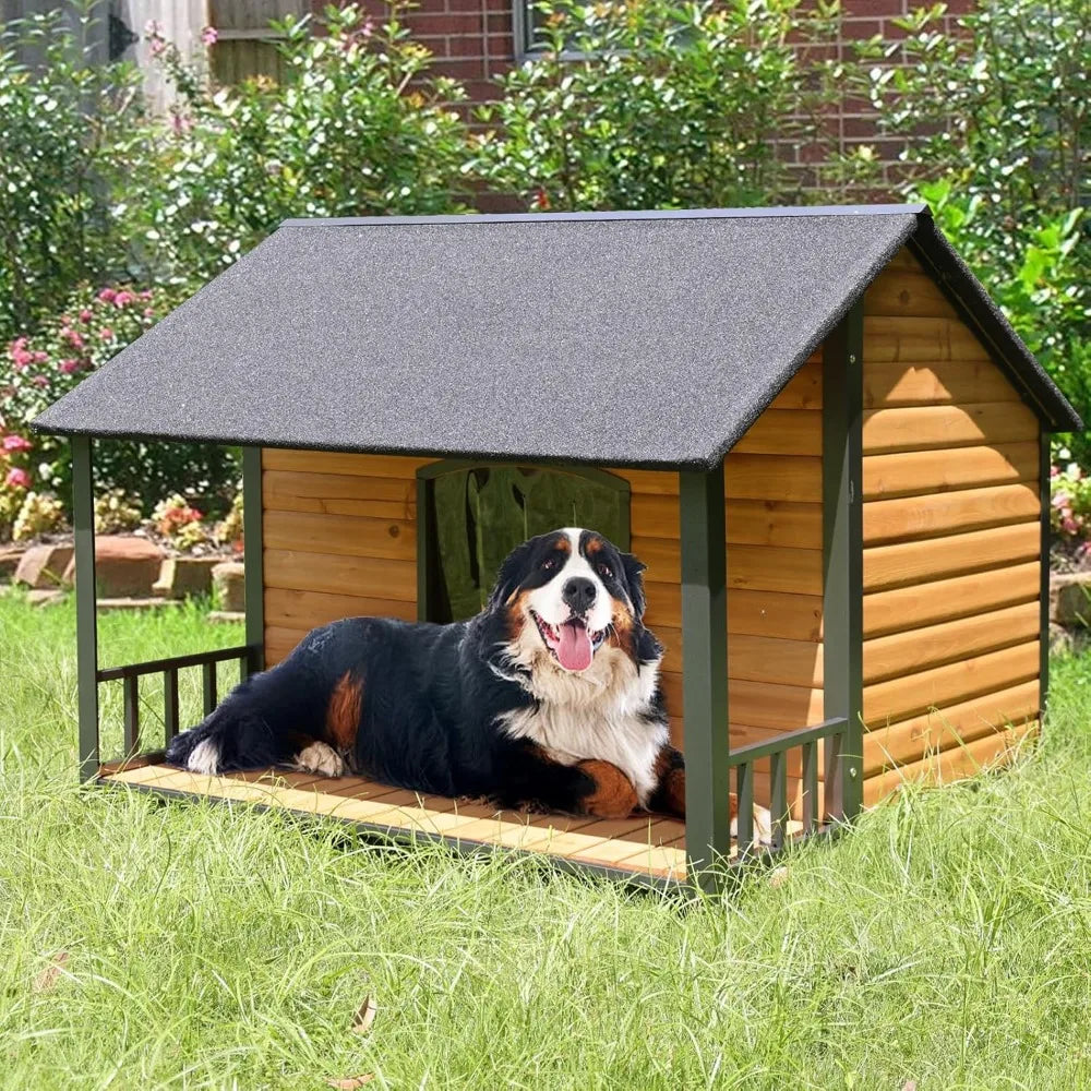 Outdoor Weatherproof Dog House With Iron Frame And Fir Wood