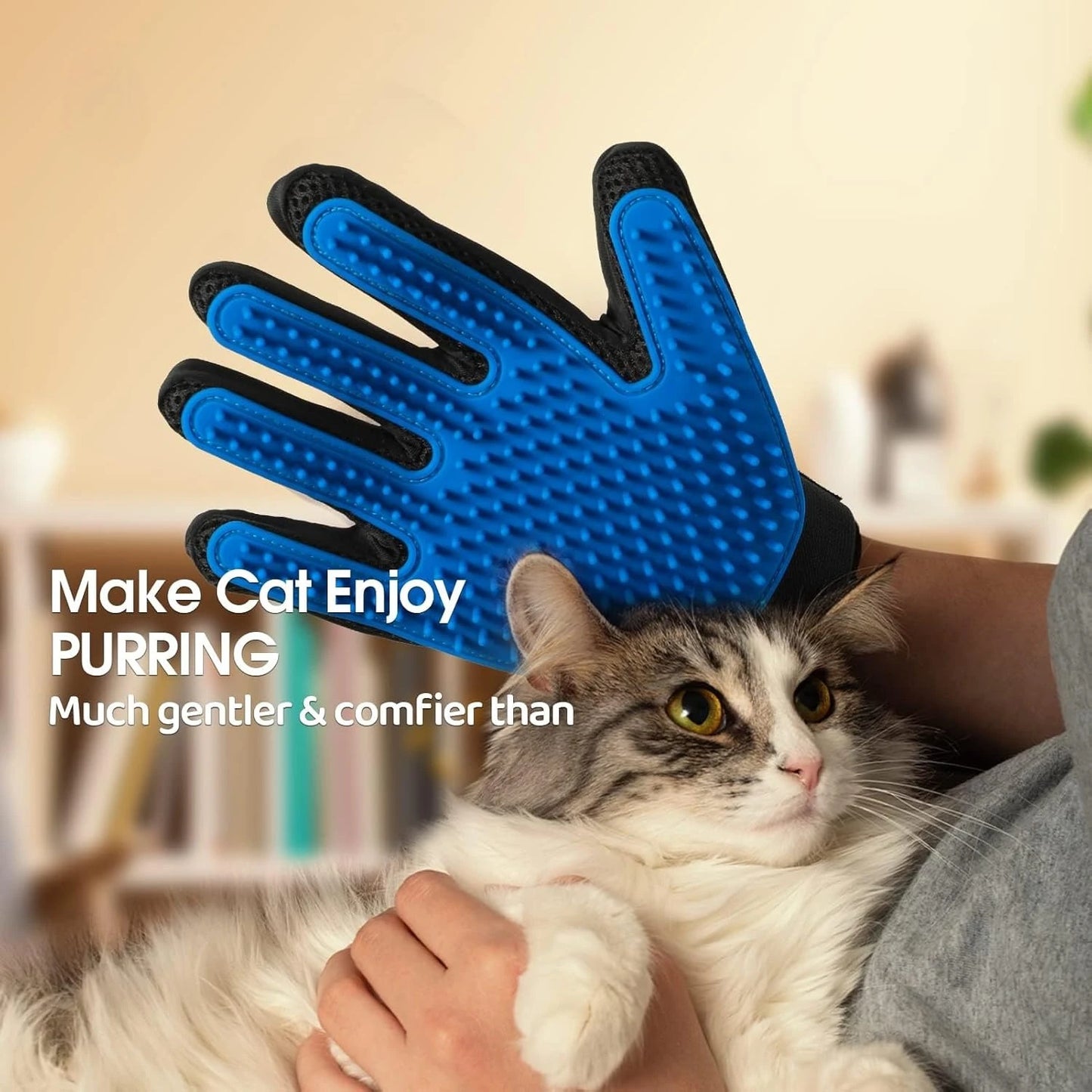 Pet Hair Remover Gloves – Gentle Shedding Brush for Dogs, Cats & Horses with Long or Short Hair – Blue, 1 Pair