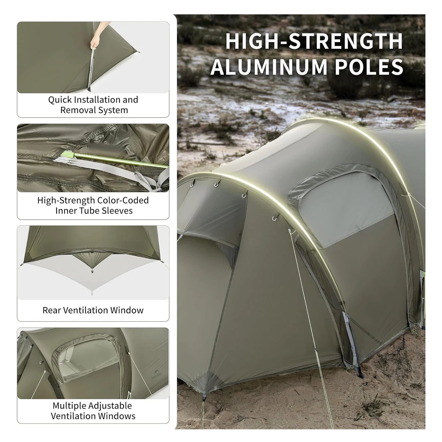 Naturehike Opalus UL Tunnel Tent Lightweight 15D Nylon Hiking Tent Large Space Outdoor Camping Travel 4 Season 2-3 Person Tent