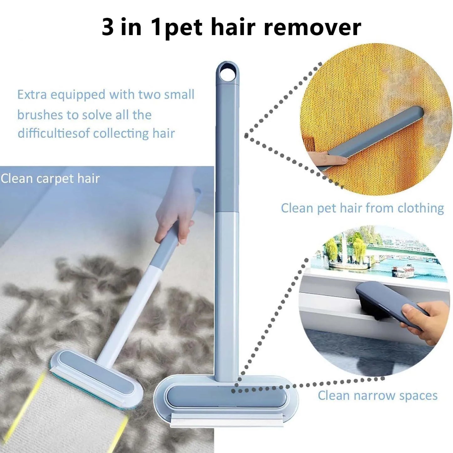 3 In 1 Multifunctional Pet Hair Remover Brush for Dogs Cats Effective Grooming Tool with Video ABS Material 48x18x6cm