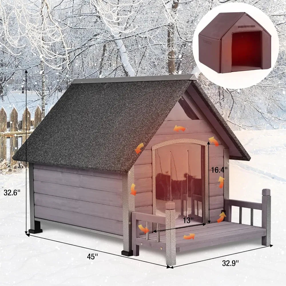 Dog House Outdoor with Insulated Liner, Winter Dog Kennel for Small Mediun Dogs with Anti-Biting Metal Iron Frame, Heated Dog Ho