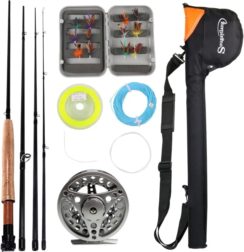 Complete Fly Fishing Rod and Reel Combo Kit with Carbon Fiber Rod, Aluminum Reel, and Accessories for Saltwater Freshwater