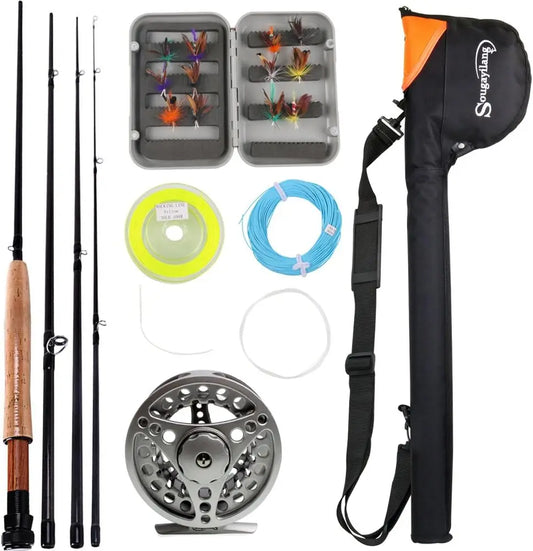 Complete Fly Fishing Rod and Reel Combo Kit with Carbon Fiber Rod, Aluminum Reel, and Accessories for Saltwater Freshwater