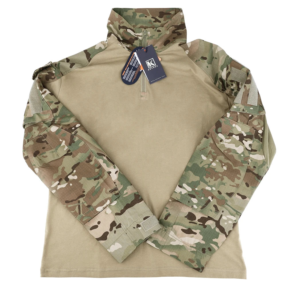 KRYDEX Combat Shirt with Elbow Pads For Hunting Outdoor Tops Tactical Clothes MC Tiger Stripes Shirts