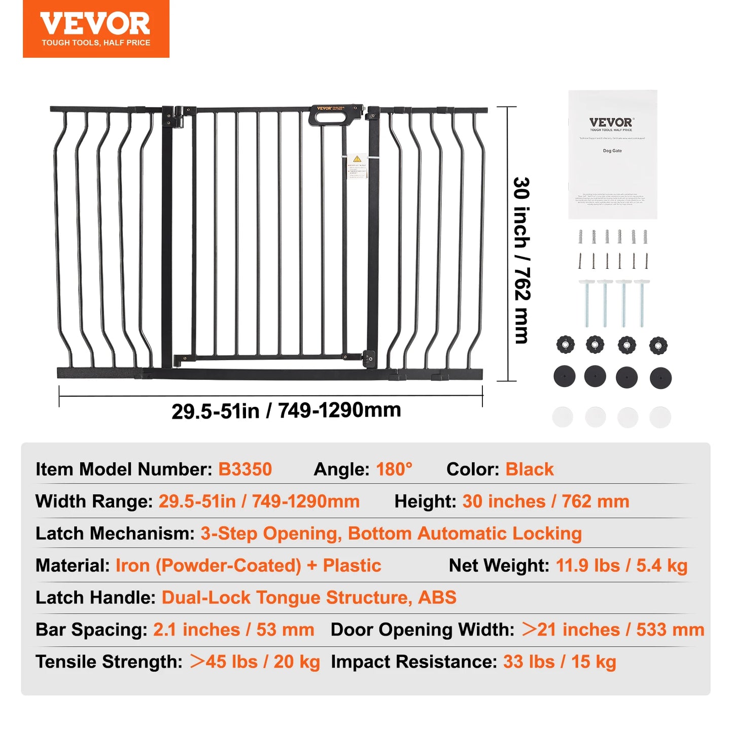 VEVOR Baby Gate Pressure Mount Walk Through Pet Gate