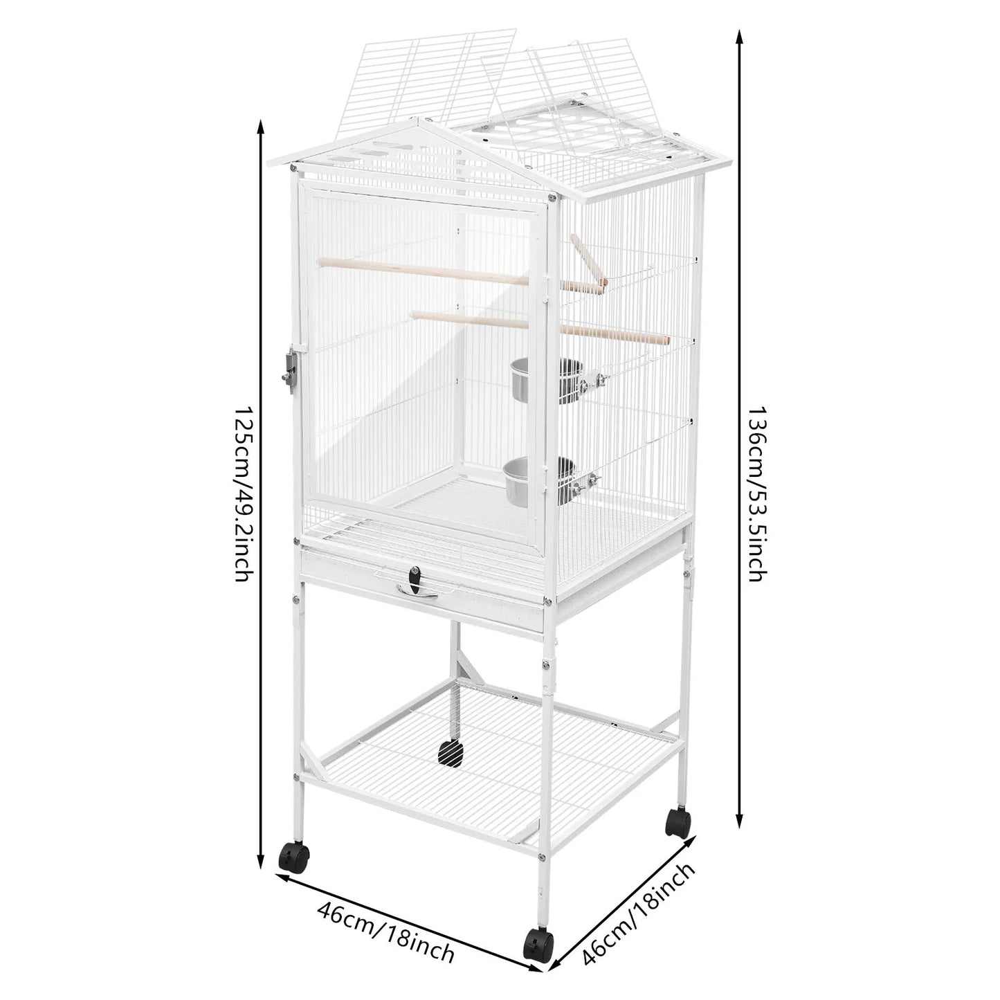 Premium Large Rolling Bird Cage with Wheels - Spacious Aviary for Parrots Bird-Lover Approved Design with Ample Flight Space