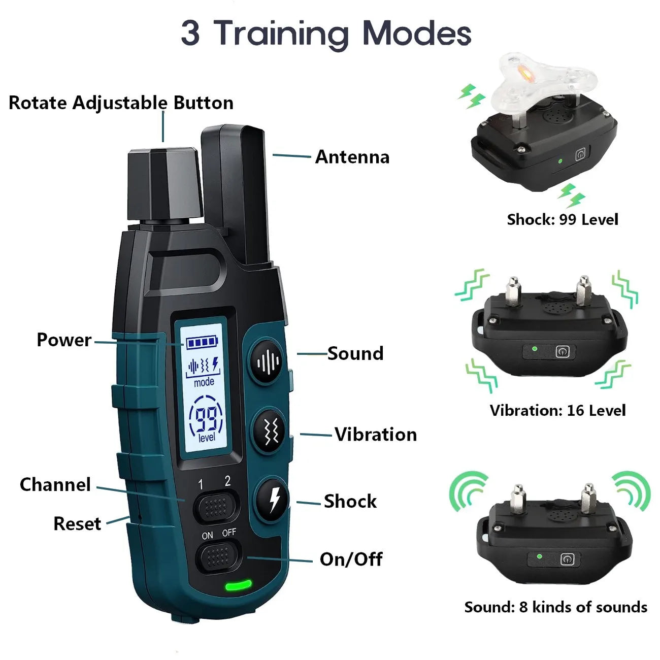 1000M Pet Dog Training Collar IP67 Waterproof Shock Vibration Rechargeable Collar Pet Trainer Anti Bark Stop For 2 Dogs