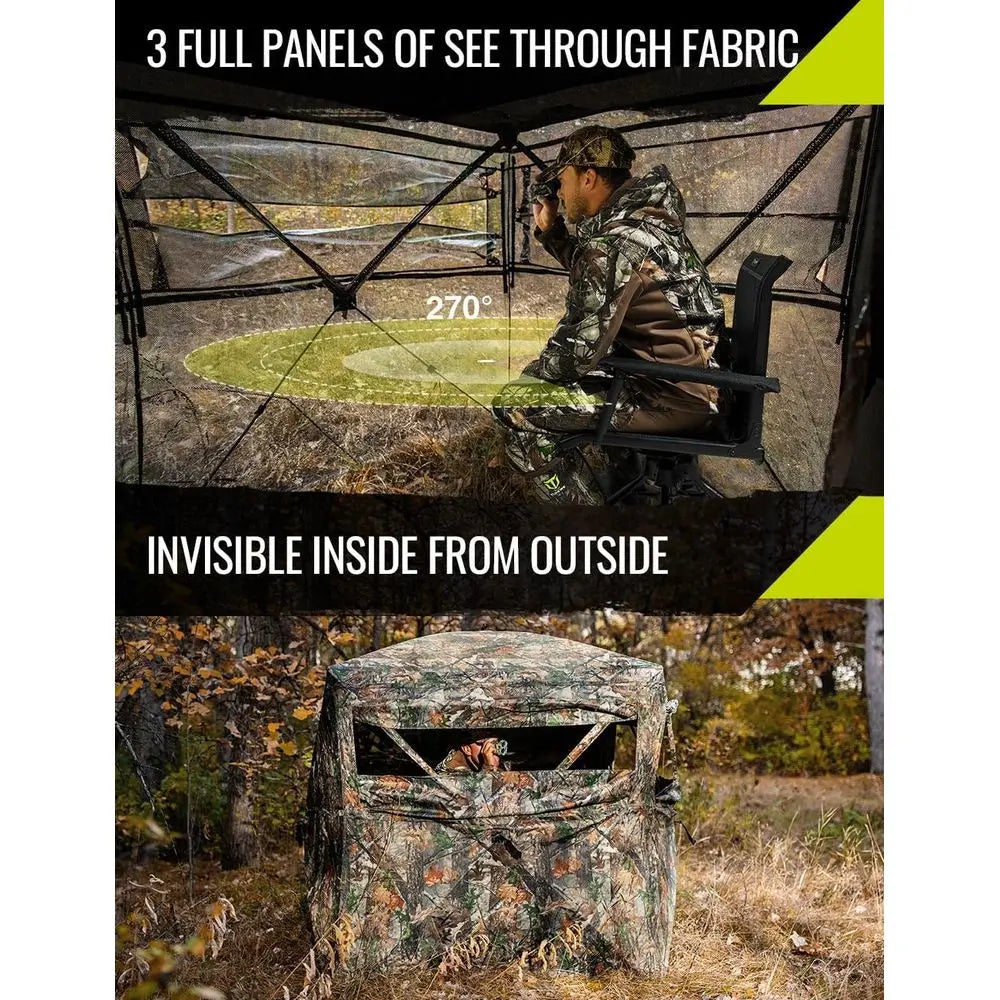 Portable 270° View Hunting Tent with Carrying Bag, Pop-Up Design in Forest Camo
