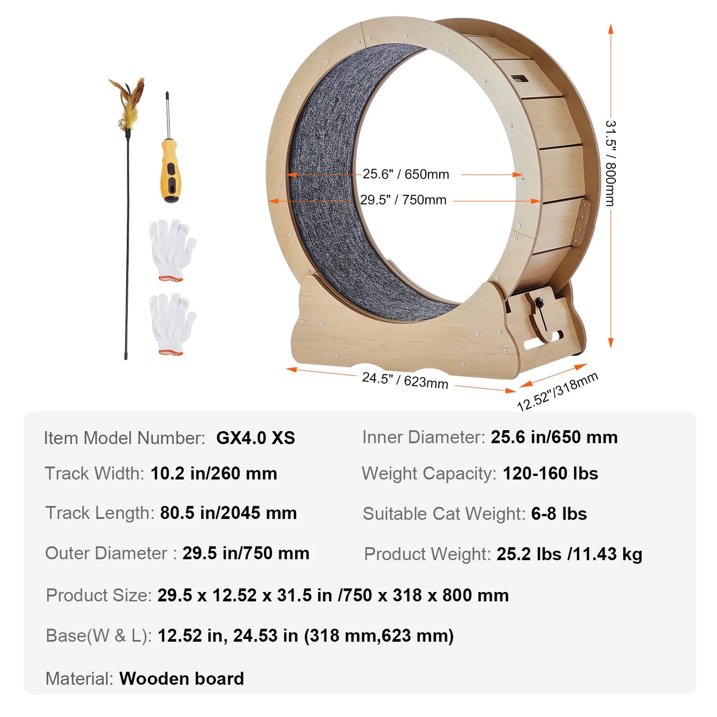 PremiumSolidWood Wooden Cat Exercise Wheel Indoor Running Solution Detachable Carpet