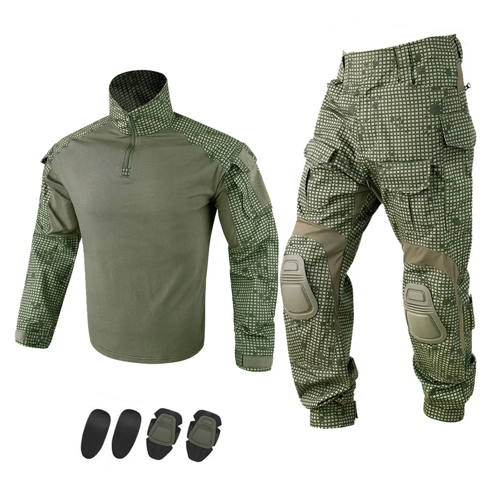 KRYDEX Tactical Camouflage Shirt & Pants Kit Combat Uniform Set For Outdoor Hunting Hiking Gear