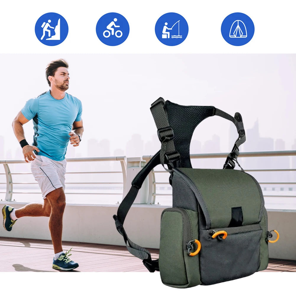 Binocular Harness Chest Pack with Rangefinder Pouch & Rain Cover Adjustable Large Capacity Bino Case for Hunting