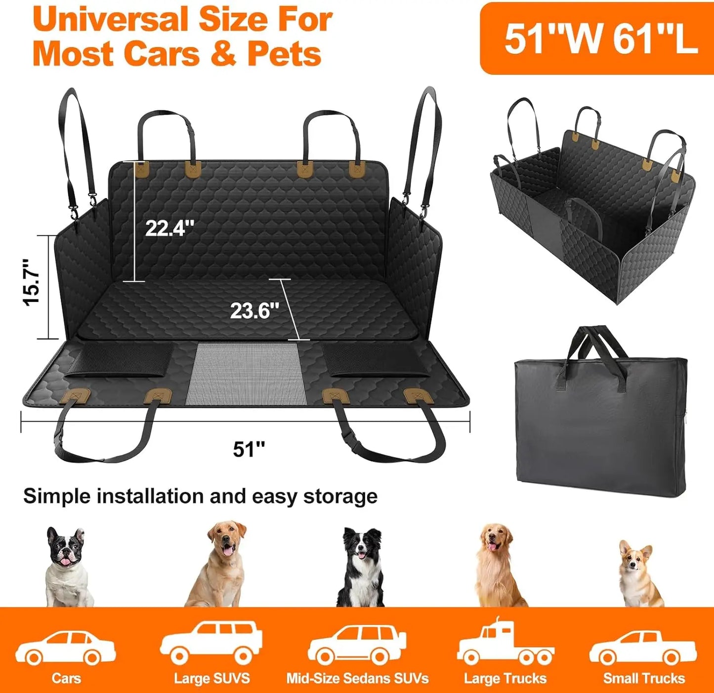 WedyvkoCN Waterproof Foldable Dog Car Seat Hammock Protector
