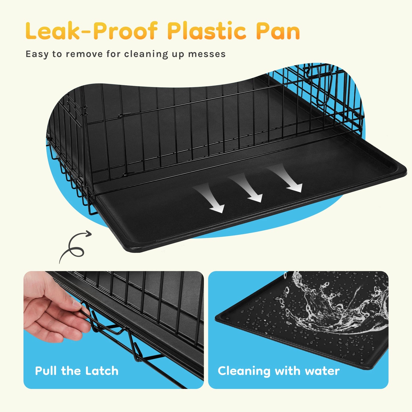 JHK Folding Metal Wire Dog Cage With Leakproof Pan Tray