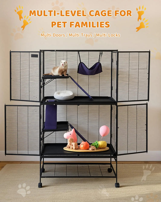 DishyKooker 4-Tier Metal Small Animal Cage With Removable Tray