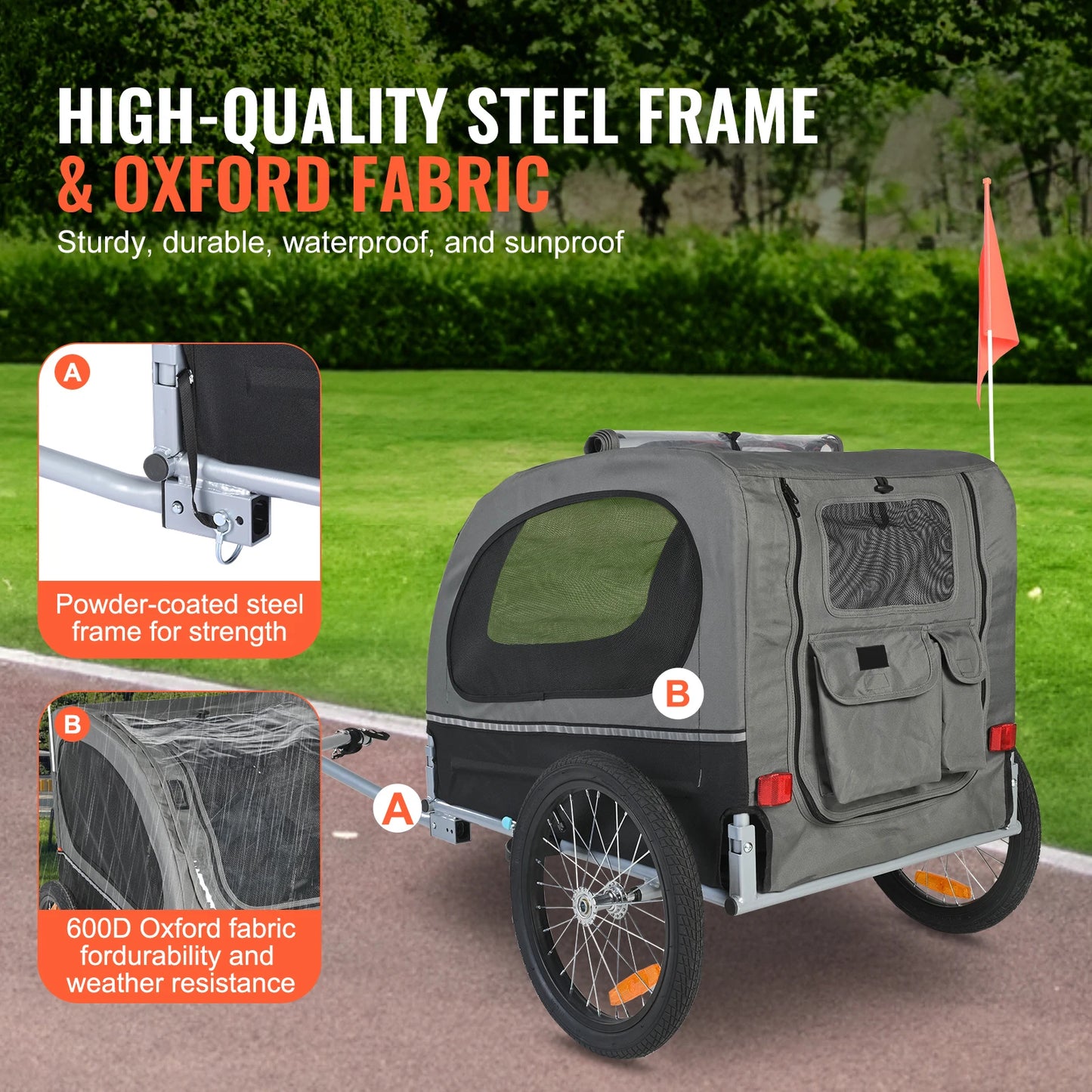 SucceBuy UltraDurable DogTrailer CartWithWheels Reflectors Flag Collapsible Storage ForDogs