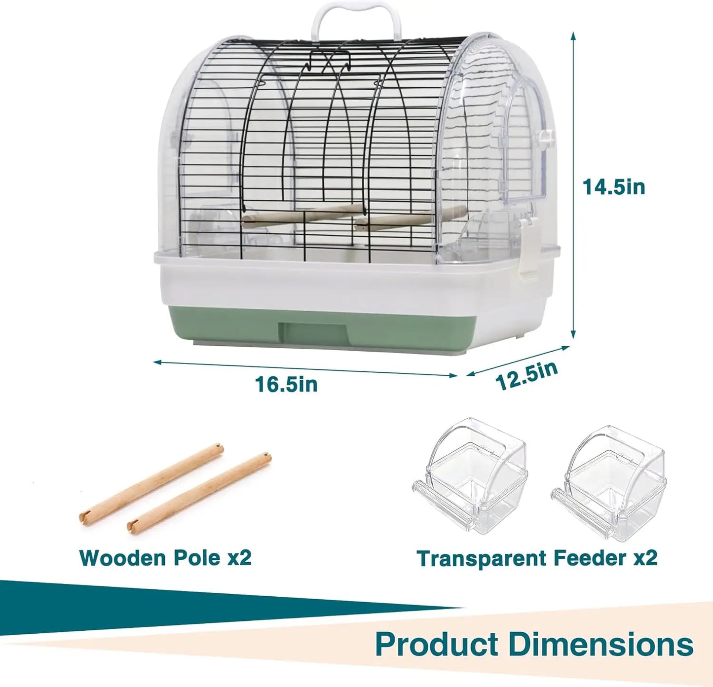 Portable Bird Cage Carrier, Travel Parrot Cage with 2 Perches, 2 Food Bowls and Tray Metal Parakeet Cages for Cockatiels