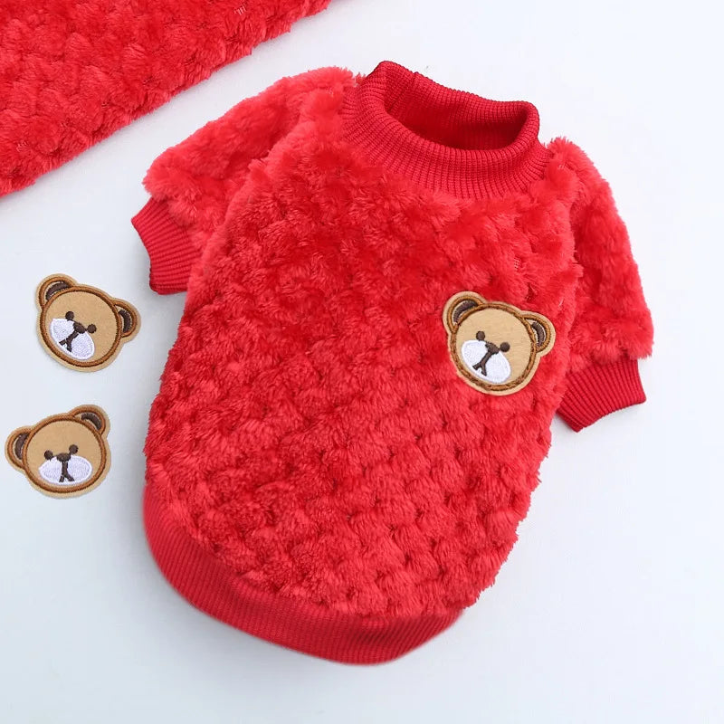 Winter Bear Print Dog Hoodie Coat For All Breeds Warm