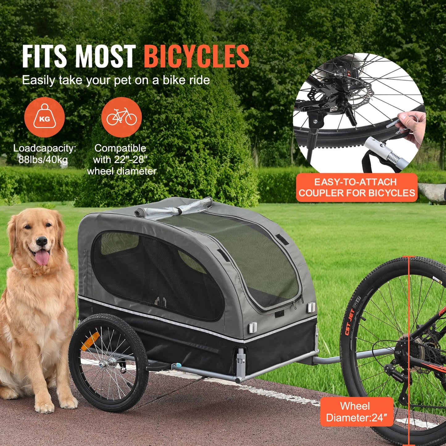 SucceBuy UltraDurable DogTrailer CartWithWheels Reflectors Flag Collapsible Storage ForDogs