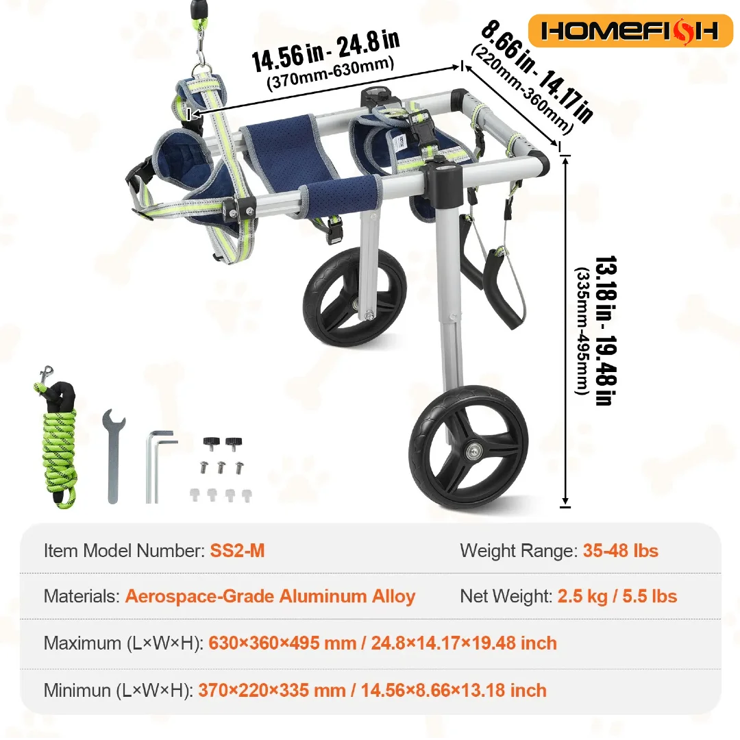 Two Wheel Dog Wheelchair For Back Legs Pet Mobility Cart