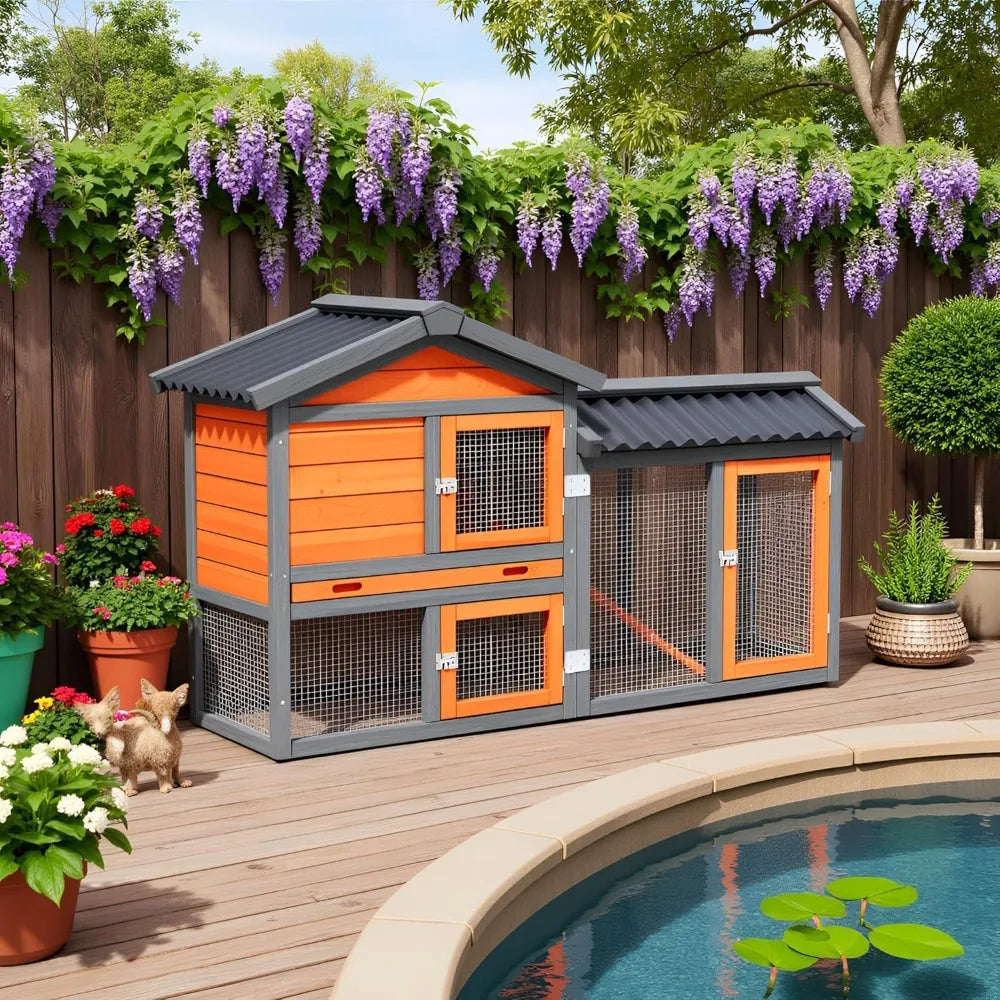 Wooden Outdoor Duck Coop 2 Tier Hen House All Weather Poultry Shelter