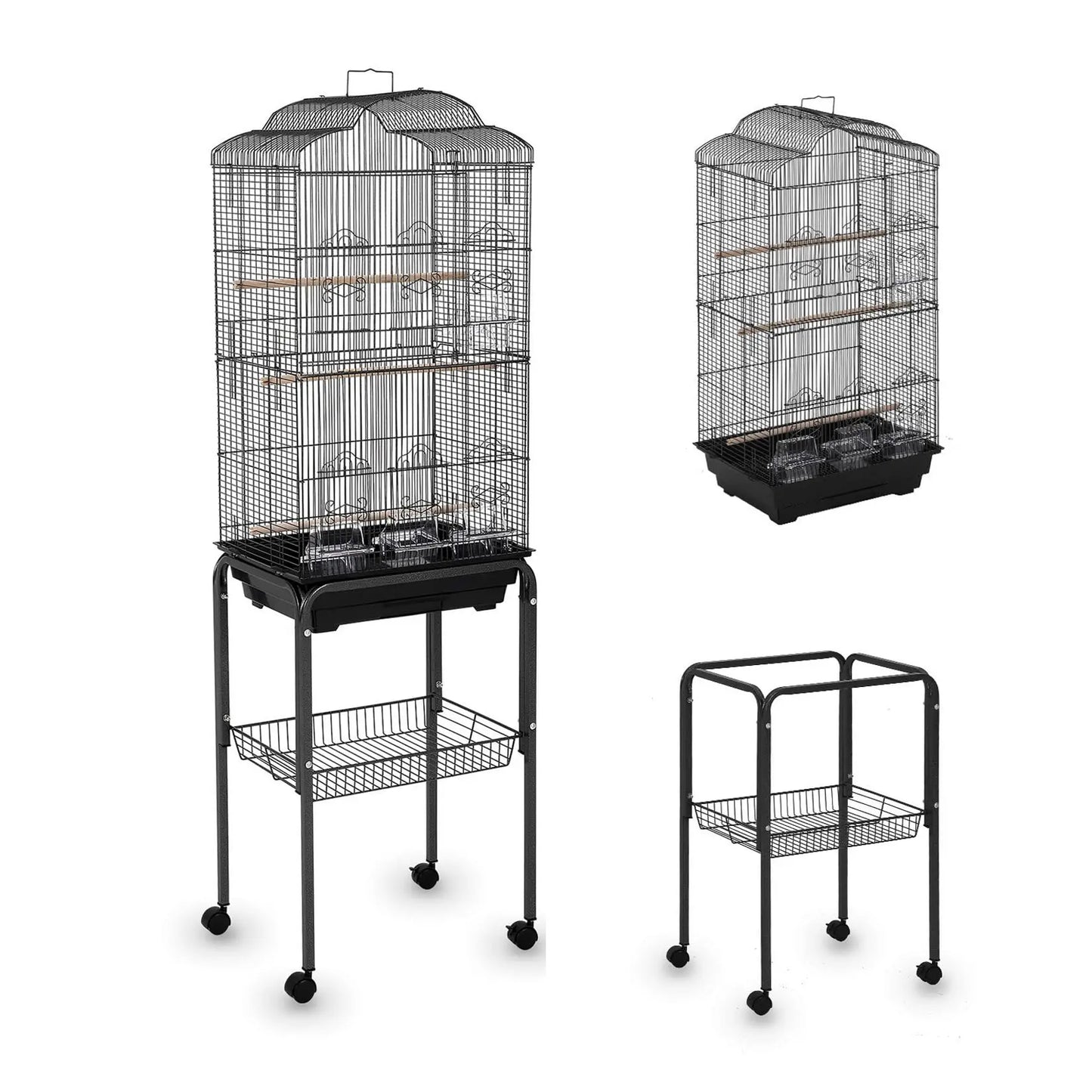 60" Rolling Parrot Cage With Play Top Storage Shelf Metal Aviary Slide Out Tray Non Toxic Locking Doors For Indoor Outdoor Use