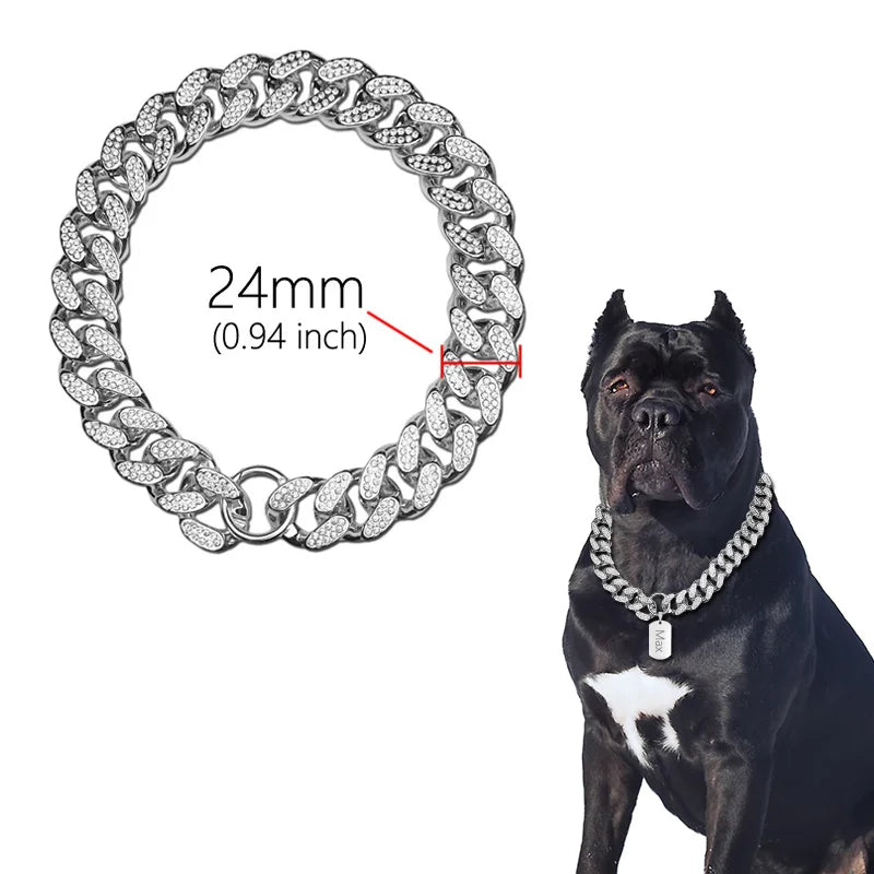 NONECN Diamond Inlay Sparkle ABS Plastic Dog Collar Necklace