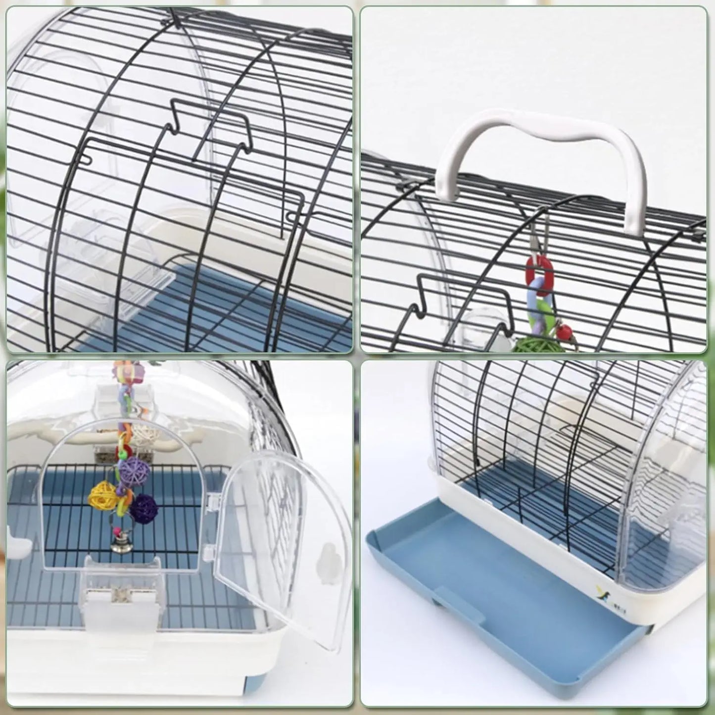 Portable Bird Cage Carrier, Travel Parrot Cage with 2 Perches, 2 Food Bowls and Tray Metal Parakeet Cages for Cockatiels
