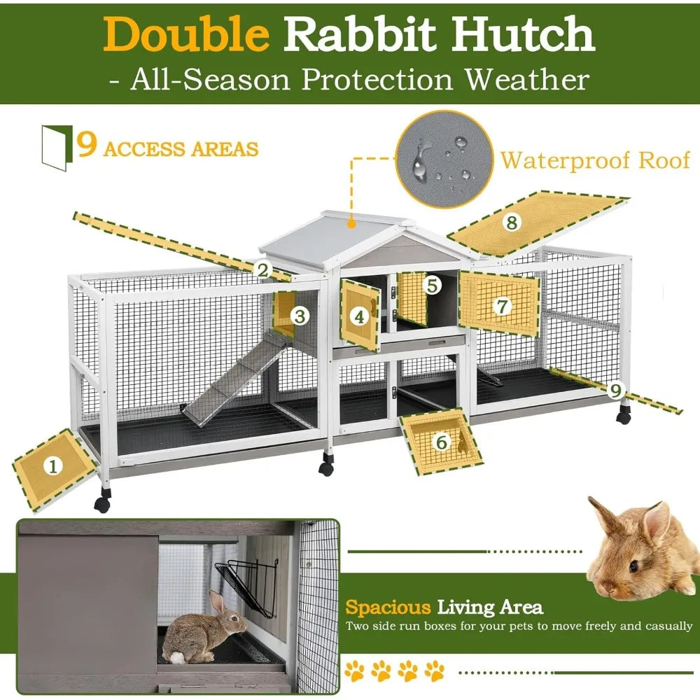 Two Story Outdoor Indoor Rabbit Hutch for Large Rabbits