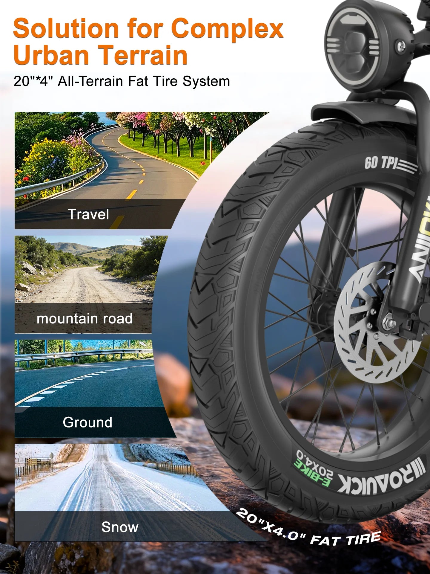 2026 ANIIOKI Electric Bike 1500W Peak Motor 48V 60Ah Battery 31MPH E-Bike AQ177 Long battery life Adult Ebike Fat Tires 20"*4"