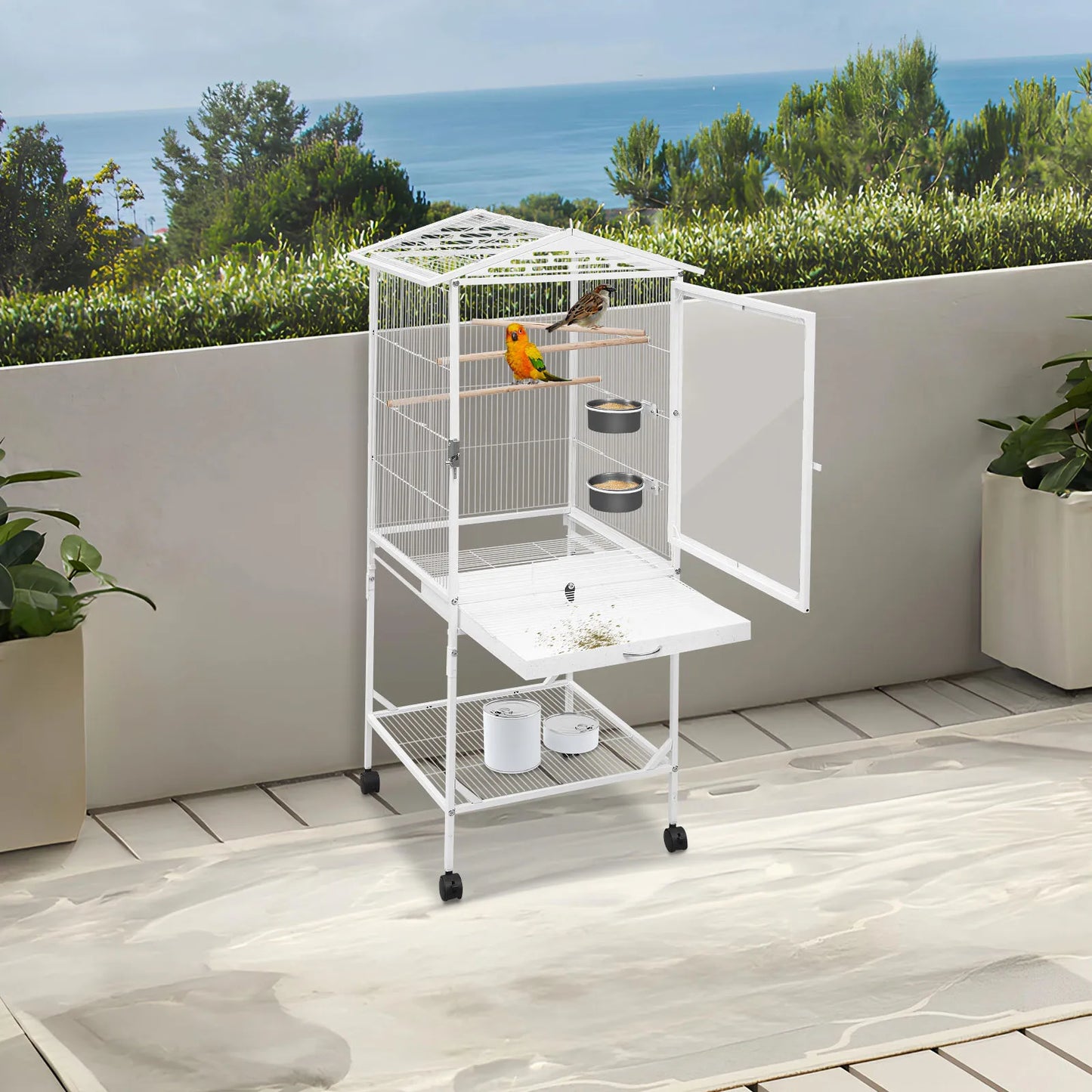Premium Large Rolling Bird Cage with Wheels - Spacious Aviary for Parrots Bird-Lover Approved Design with Ample Flight Space