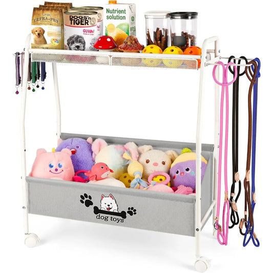 Two Tier Mobile Dog Toy Storage Basket Organizer Living Room