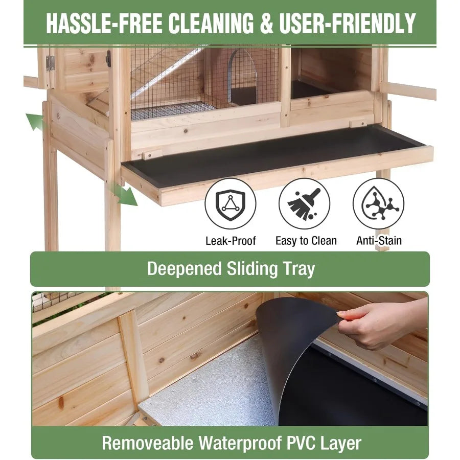 Indoor small animal cage with chewproof edges and leakproof PVC layer for guinea pigs and rabbits featuring deep clean tray and