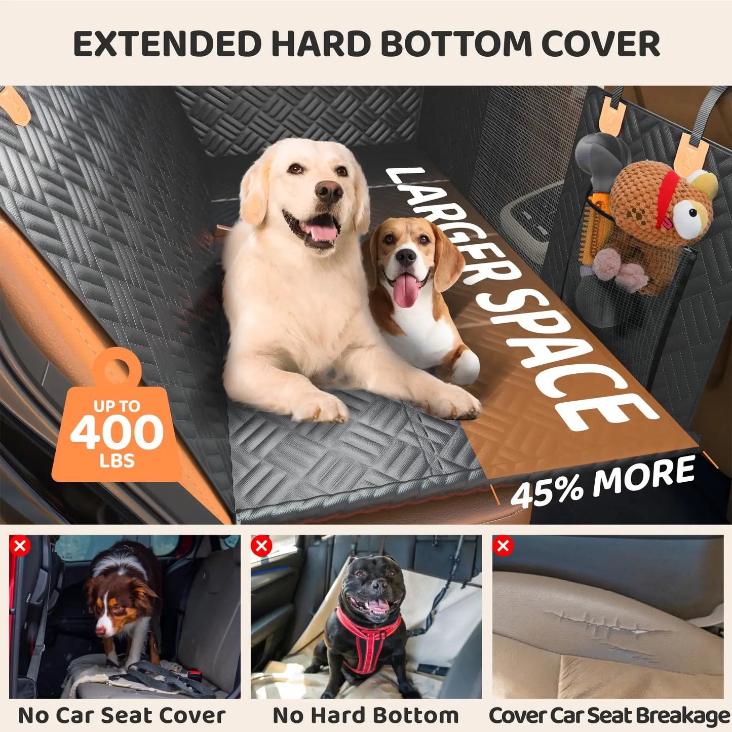 Rear Seat Dog Hammock With Hard Bottom Extender For Cars
